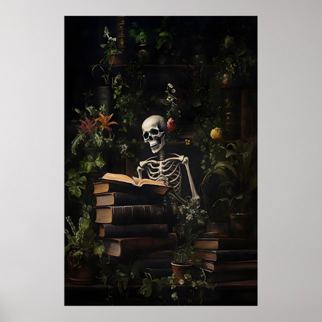 Impressão de Biblioteca Esquelética Botânica, Dark (Frente)