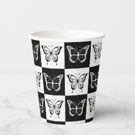 Impressão de Bloco Verificado com Borboleta Branca