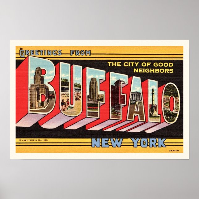 Impressão de Boas-vindas Retro Buffalo Nova York (Frente)