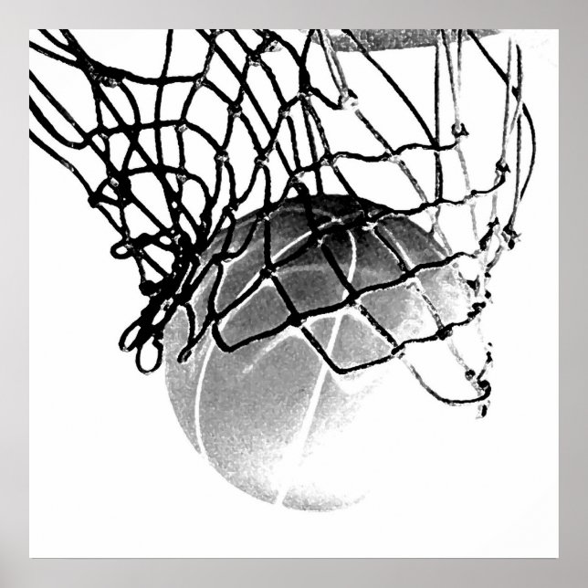Impressão de Bola de Basquete B&W Quadrada e Rede (Frente)