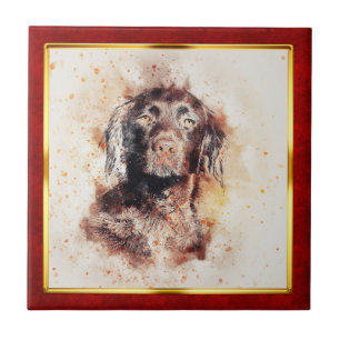Impressão de Cachorro Abstrato em Moldura Vermelha