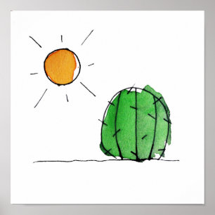 Impressão de Cactus e Sun Watercolor