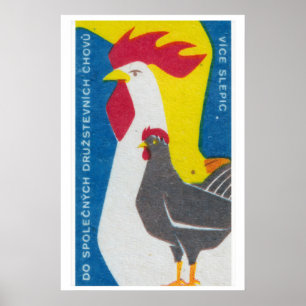 Impressão de Caixa de Fósforos com Galo e Galinha,