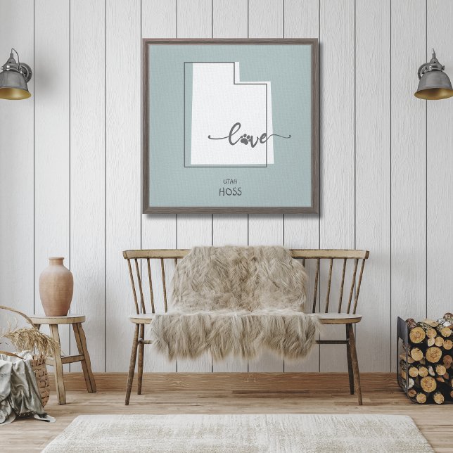 Impressão de Canvas de Sobrevoo do Cão do Utah (A beautiful canvas of your favorite state can be custoimzed with your Dogs Name. Perfect as a gift!)
