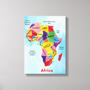 Impressão de Canvas Estreitas do Africa Map Waterc