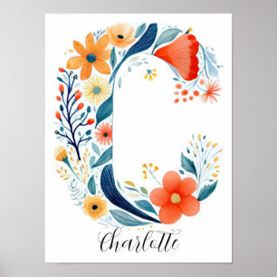 Impressão de Carta Inicial Floral de Flor Silvestr