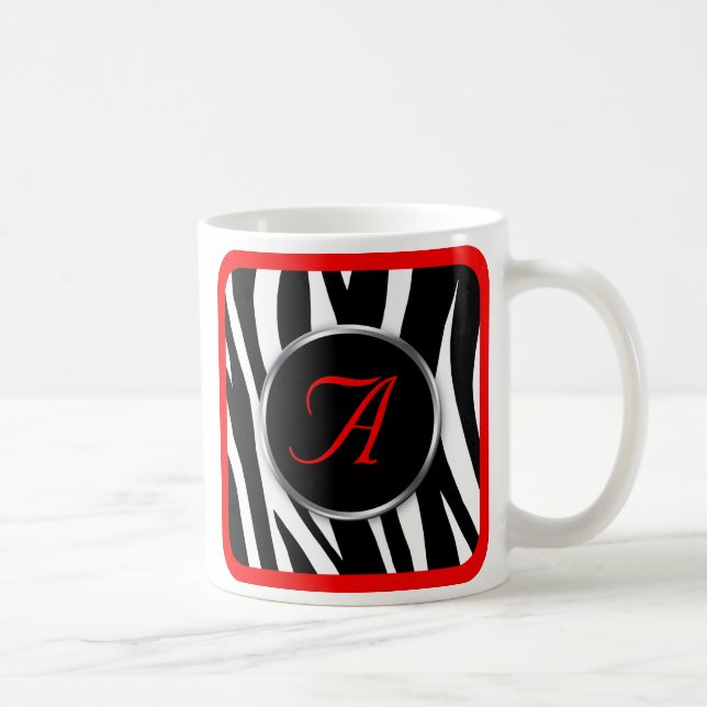 Impressão de Chic Zebra - caneca vermelha monogram (Direita)