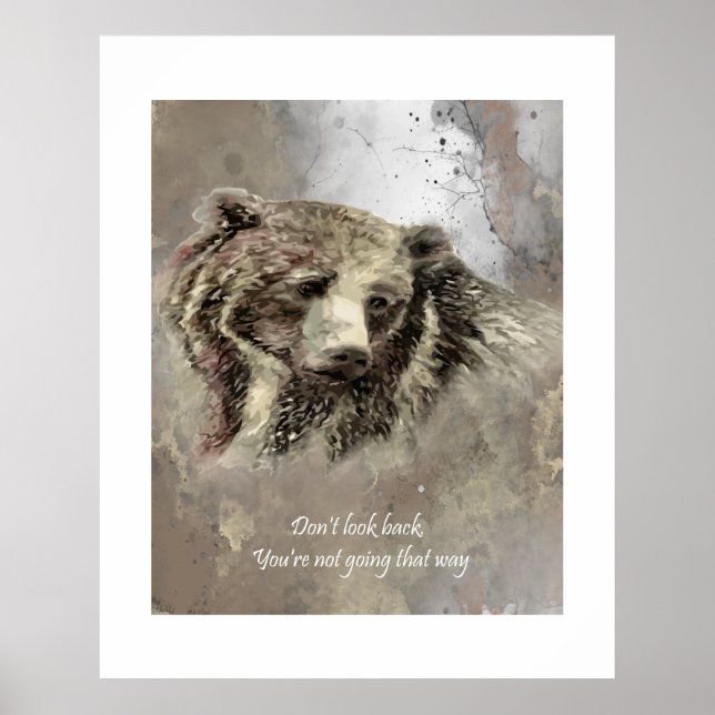 Impressão de citação de Aquarela de Urso Cinzento  (Frente)