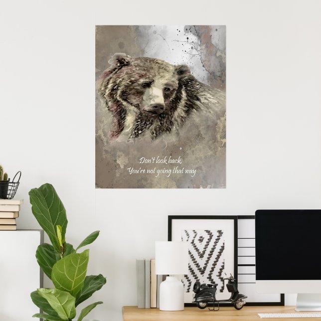 Impressão de citação de Aquarela de Urso Cinzento  (Escritório em casa)