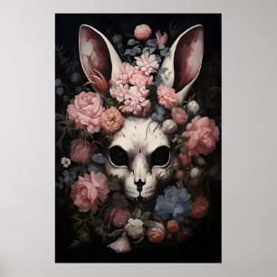 Impressão de Coelho Caveira Gótica, Lebre Floral E