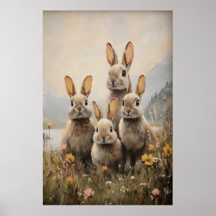 Impressão de Coelhos da Família, Pintura de Coelho
