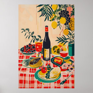 Impressão de comida em xadrez vermelho inspirada e