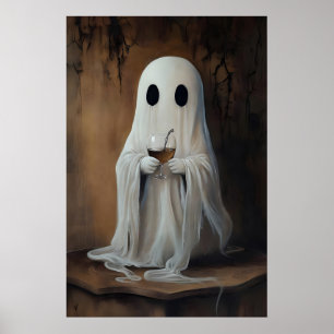 Impressão de coquetel de fantasma bebendo vinho, b