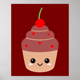 Impressão de Cupcake Sorridente, Decoração Doce do