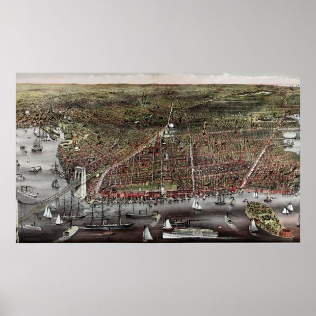 Impressão de Currier e Ives do Brooklyn, 1886 (Frente)
