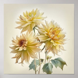 Impressão de Dahlias Flor Amarelo