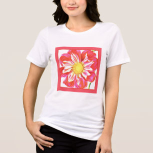Impressão de dália listrada de vermelho coral e br