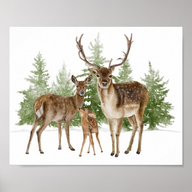 Impressão de Decoupage de Aquarela da Família Deer (Frente)