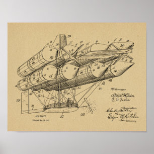 impressão de Desenho de Arte de Aeronaves de 1912