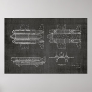 impressão de Desenho de Arte de Aeronaves de 1950