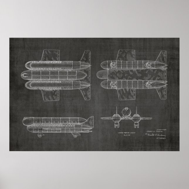 impressão de Desenho de Arte de Aeronaves de 1950 (Frente)