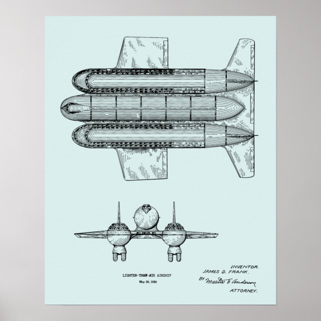 impressão de Desenho de Arte de Aeronaves de 1950 (Frente)