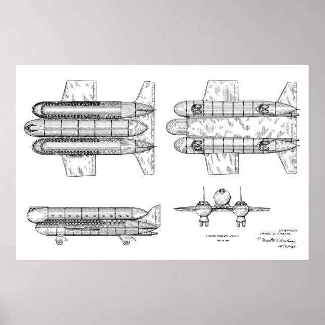 impressão de Desenho de Arte de Aeronaves de 1950 (Frente)