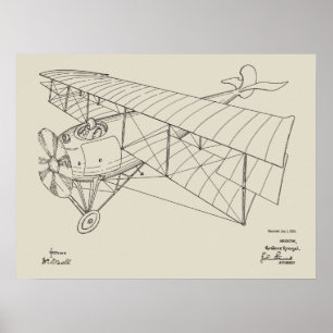 Impressão de Desenho de Arte de Avião de 1918