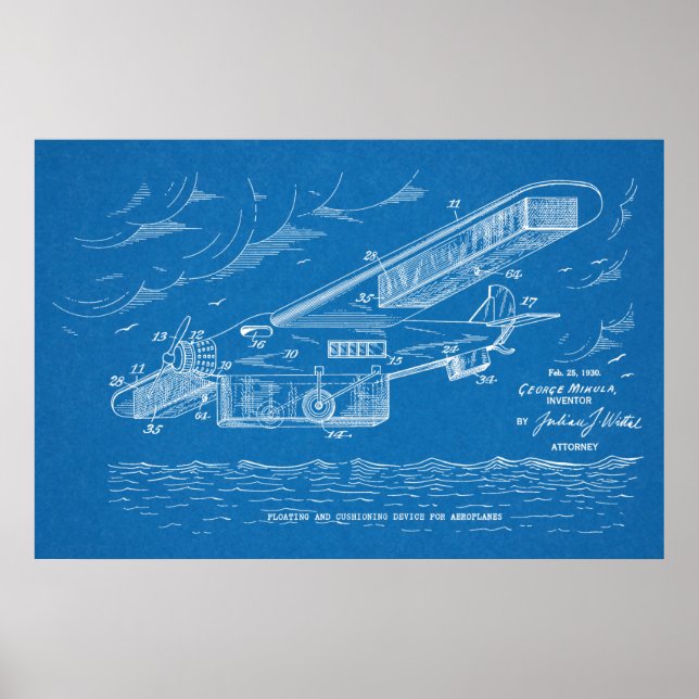 impressão de Desenho de Arte de Patente de Avião d (Frente)