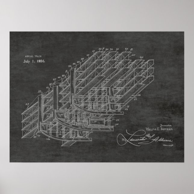 impressão de Desenho de Arte de Trem de Avião 1924 (Frente)