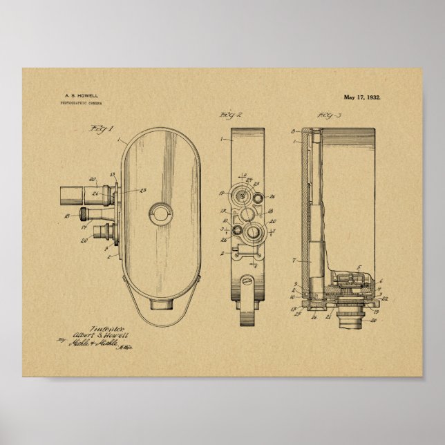 impressão de Desenho de Arte Patente da Câmera Vin (Frente)