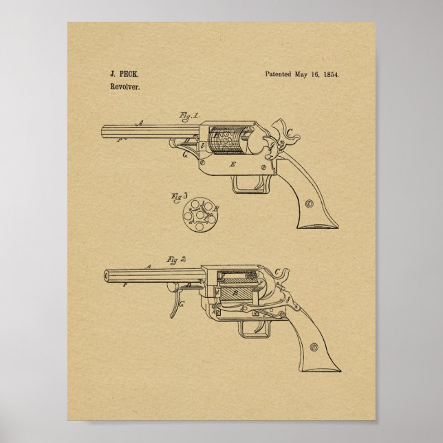 impressão de Desenho de Arte Patente de 1854 (Frente)