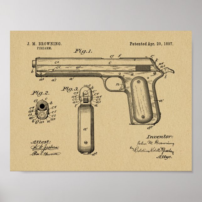 impressão de Desenho de Arte Patente de Arma de 18 (Frente)