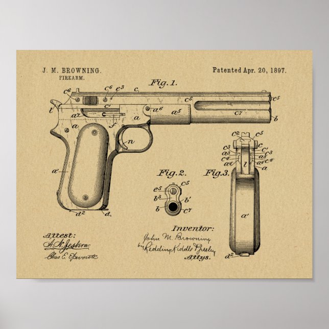 impressão de Desenho de Arte Patente de Arma de 18 (Frente)