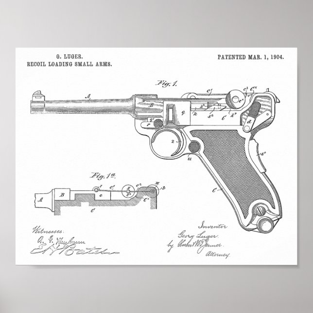 impressão de Desenho de Arte Patente de Arma de 19 (Frente)