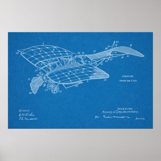 impressão de Desenho de Arte Patente de Avião de 1 (Frente)