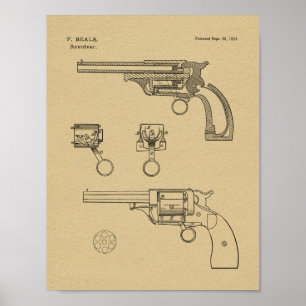 Impressão de Desenho de Arte Patente de Revolver