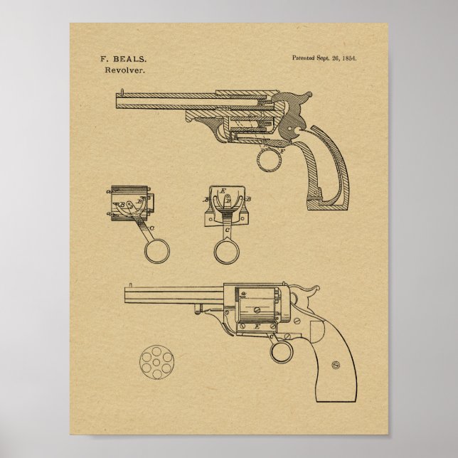 impressão de Desenho de Arte Patente de Revolver 1 (Frente)