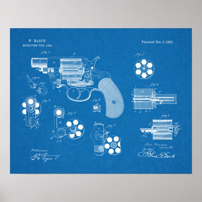 impressão de Desenho de Arte Patente de Revolver 1 (Frente)