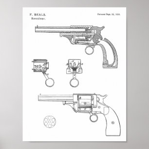 impressão de Desenho de Arte Patente de Revolver 1