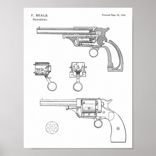 impressão de Desenho de Arte Patente de Revolver 1 (Frente)