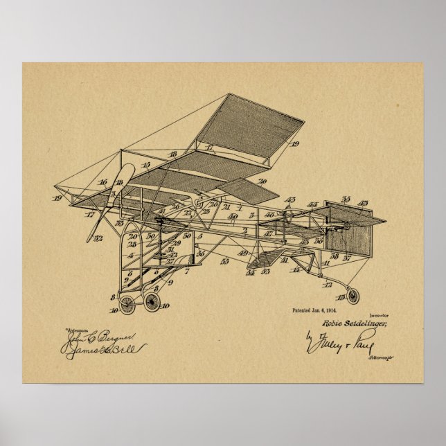 impressão de Desenho de Arte Patente do Avião Vint (Frente)
