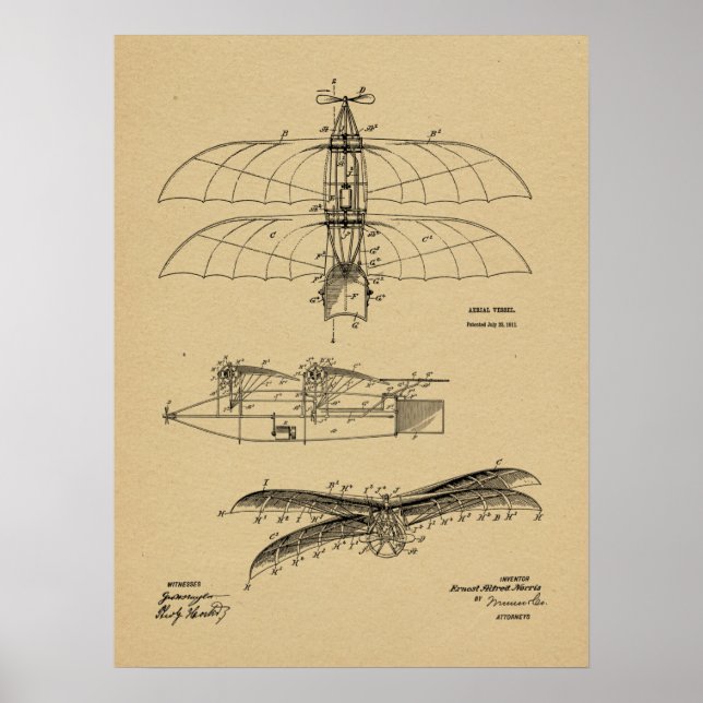 impressão de Desenho de Arte Patente do Avião Vint (Frente)