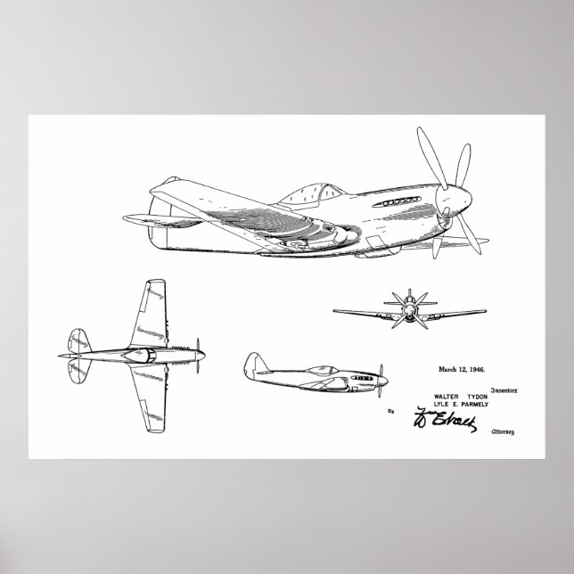 impressão de Desenho de Arte Patente do Avião WW2  (Frente)