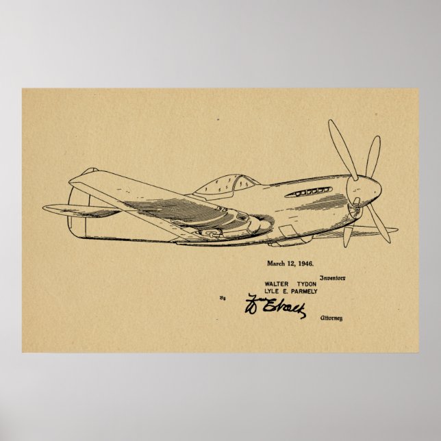 impressão de Desenho de Arte Patente do Avião WW2  (Frente)