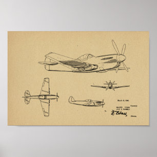 impressão de Desenho de Arte Patente do Avião WW2