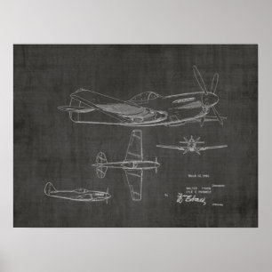 impressão de Desenho de Arte Patente do Avião WW2