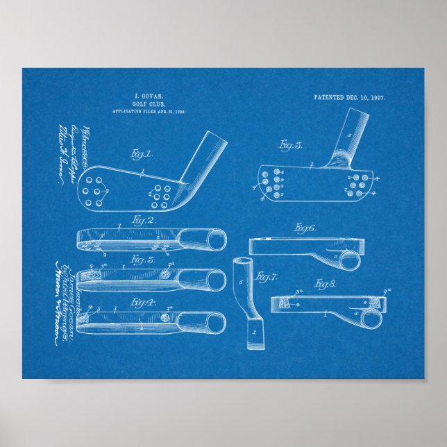 impressão de Desenho de Arte Patente do Golf Club  (Frente)