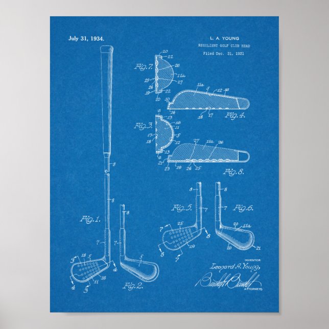 impressão de Desenho de Arte Patente do Golf Club  (Frente)