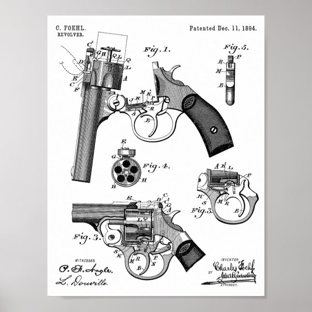 impressão de Desenho de Arte Patente Foehl Gun 189 (Frente)